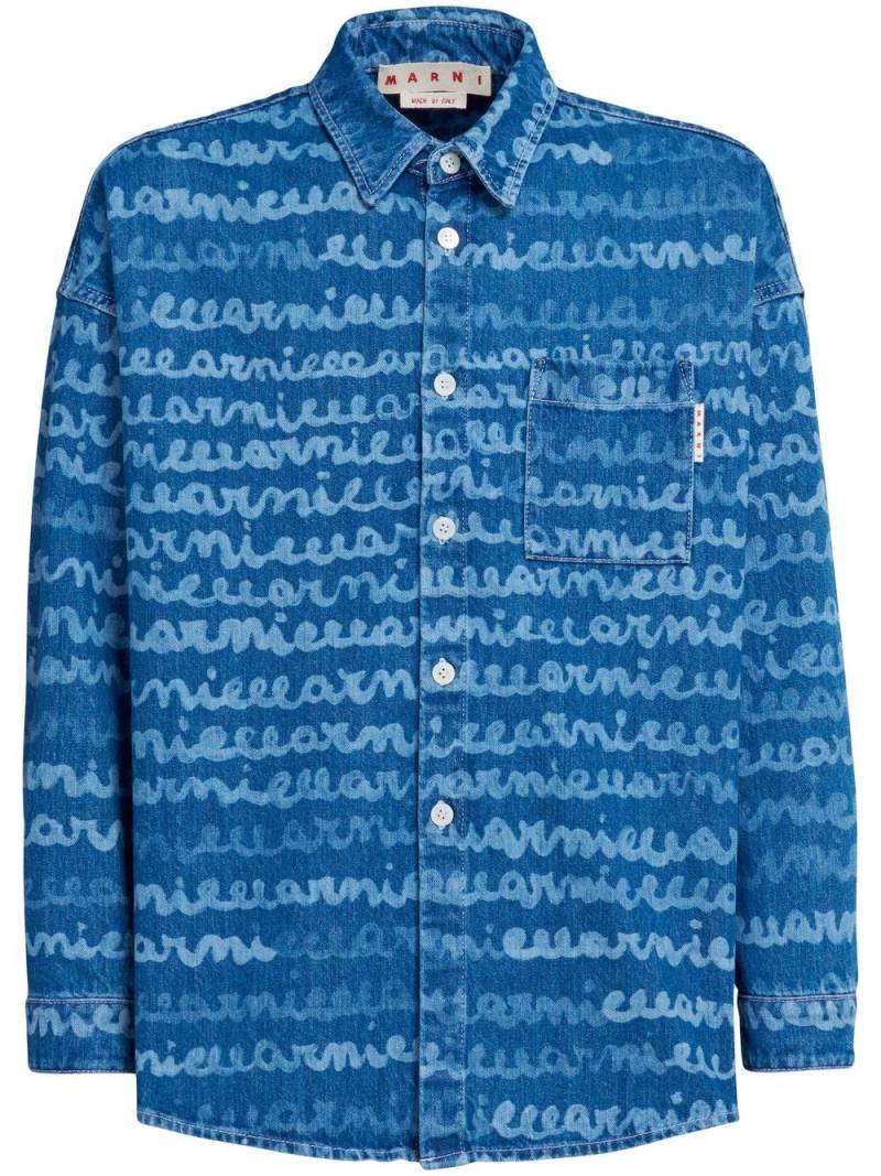 Marni handwriting-print denim shirt - Blue von Marni