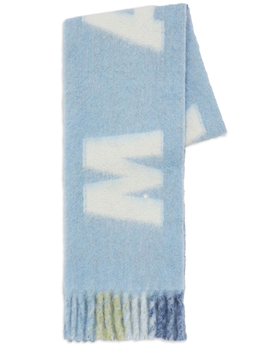 Marni intarsia-logo fringed scarf - Blue von Marni