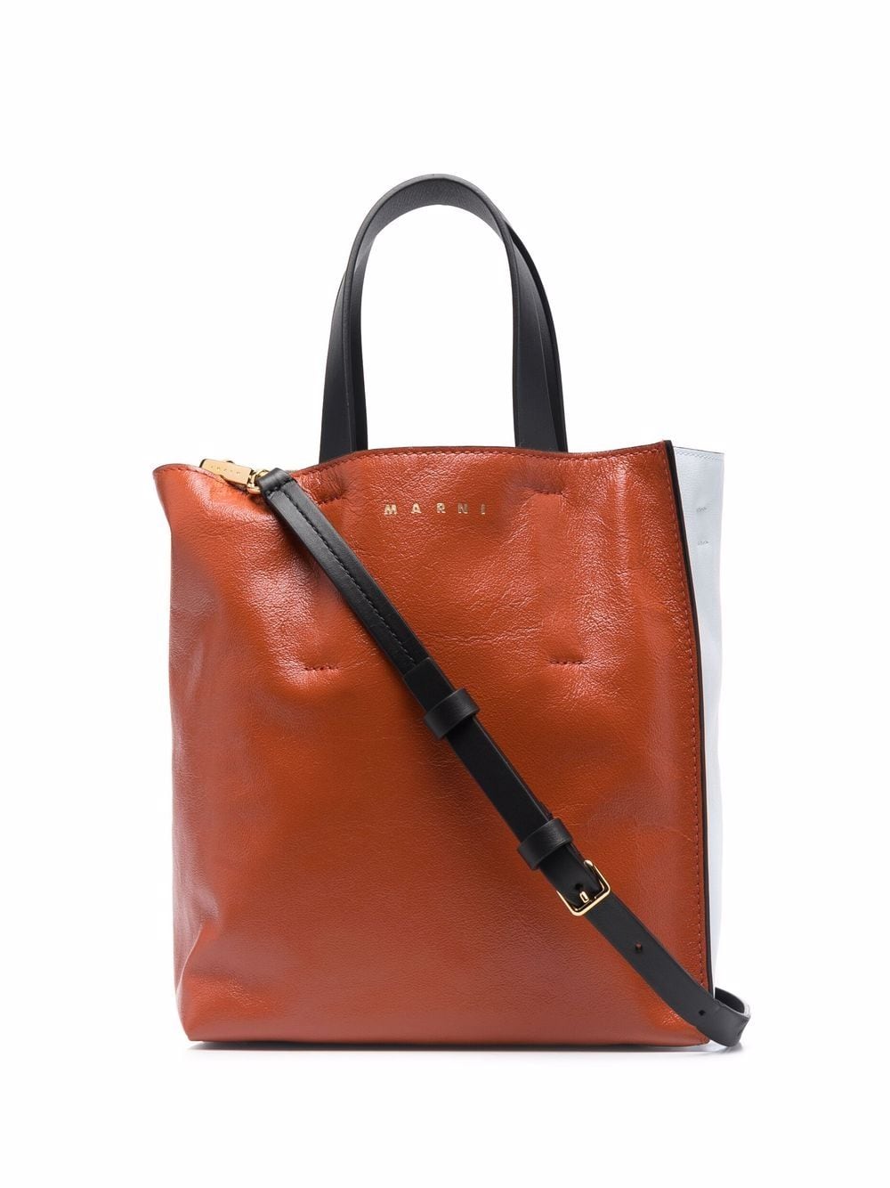 Marni leather colour-block tote bag - Orange von Marni