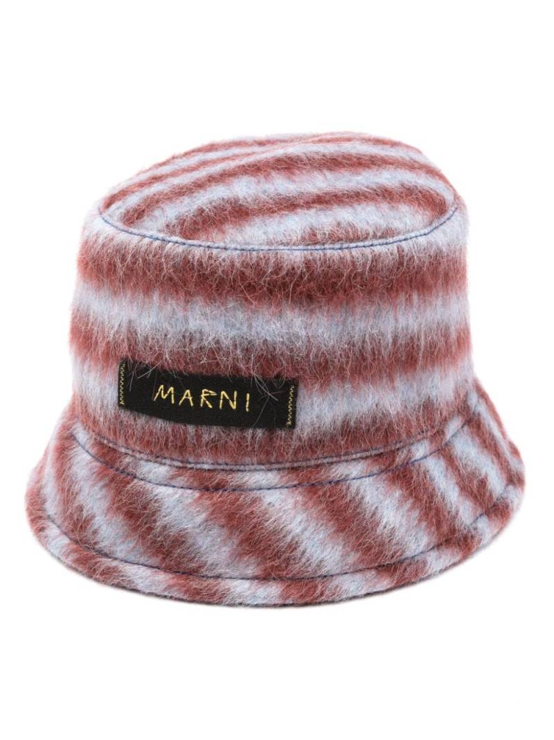 Marni logo-appliqué striped bucket hat - Red von Marni