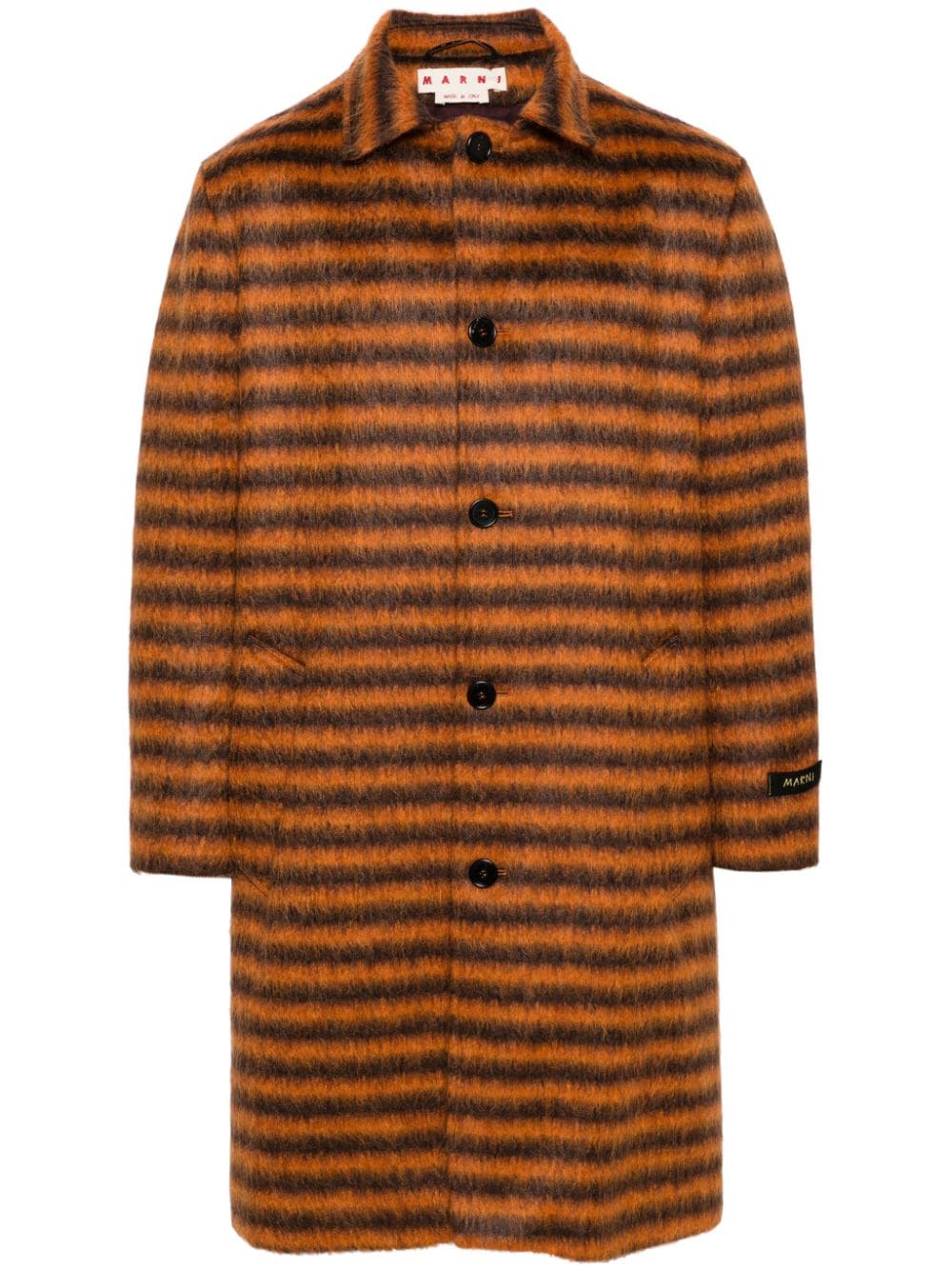 Marni logo-appliqué striped single-breasted coat - Orange von Marni