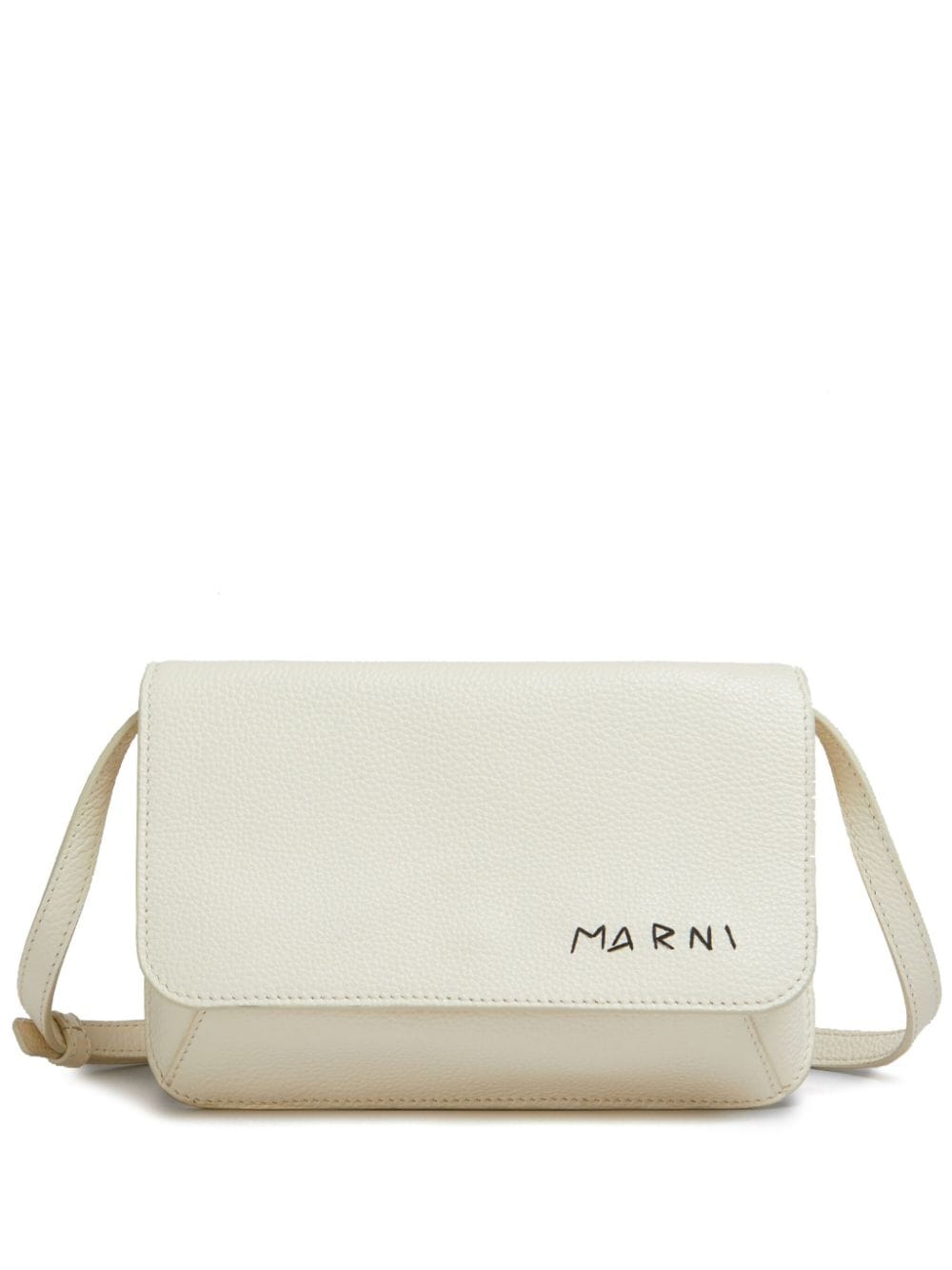 Marni logo-embroidered leather shoulder bag - White von Marni