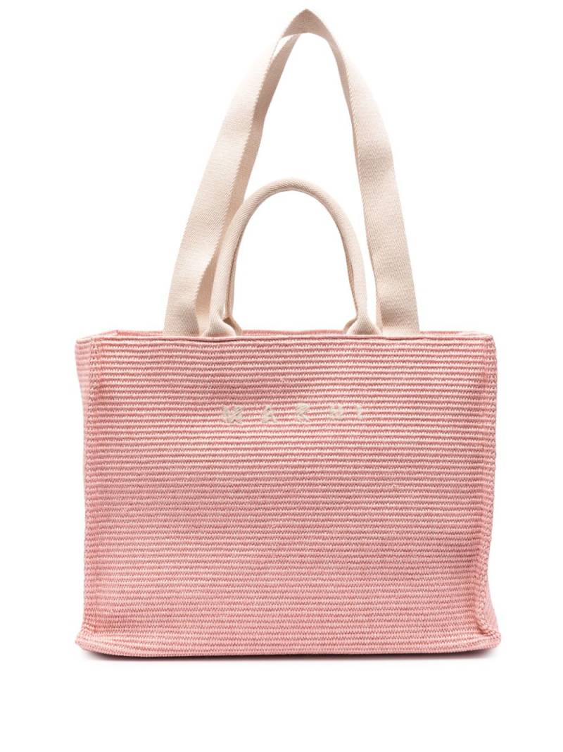 Marni logo-embroidered raffia tote bag - Pink von Marni