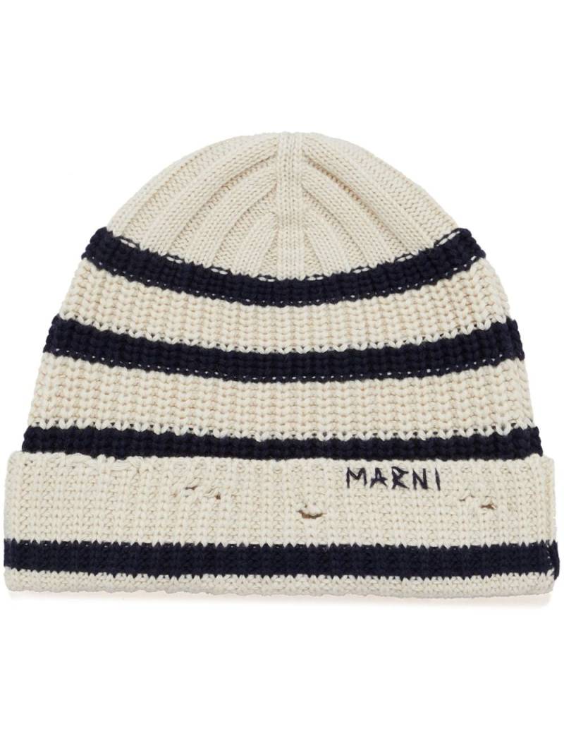 Marni logo-embroidered striped beanie - Neutrals von Marni