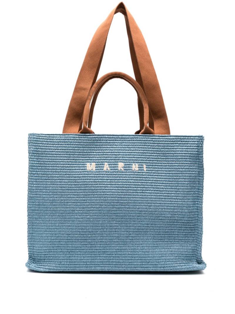 Marni logo-embroidered woven tote bag - Blue von Marni