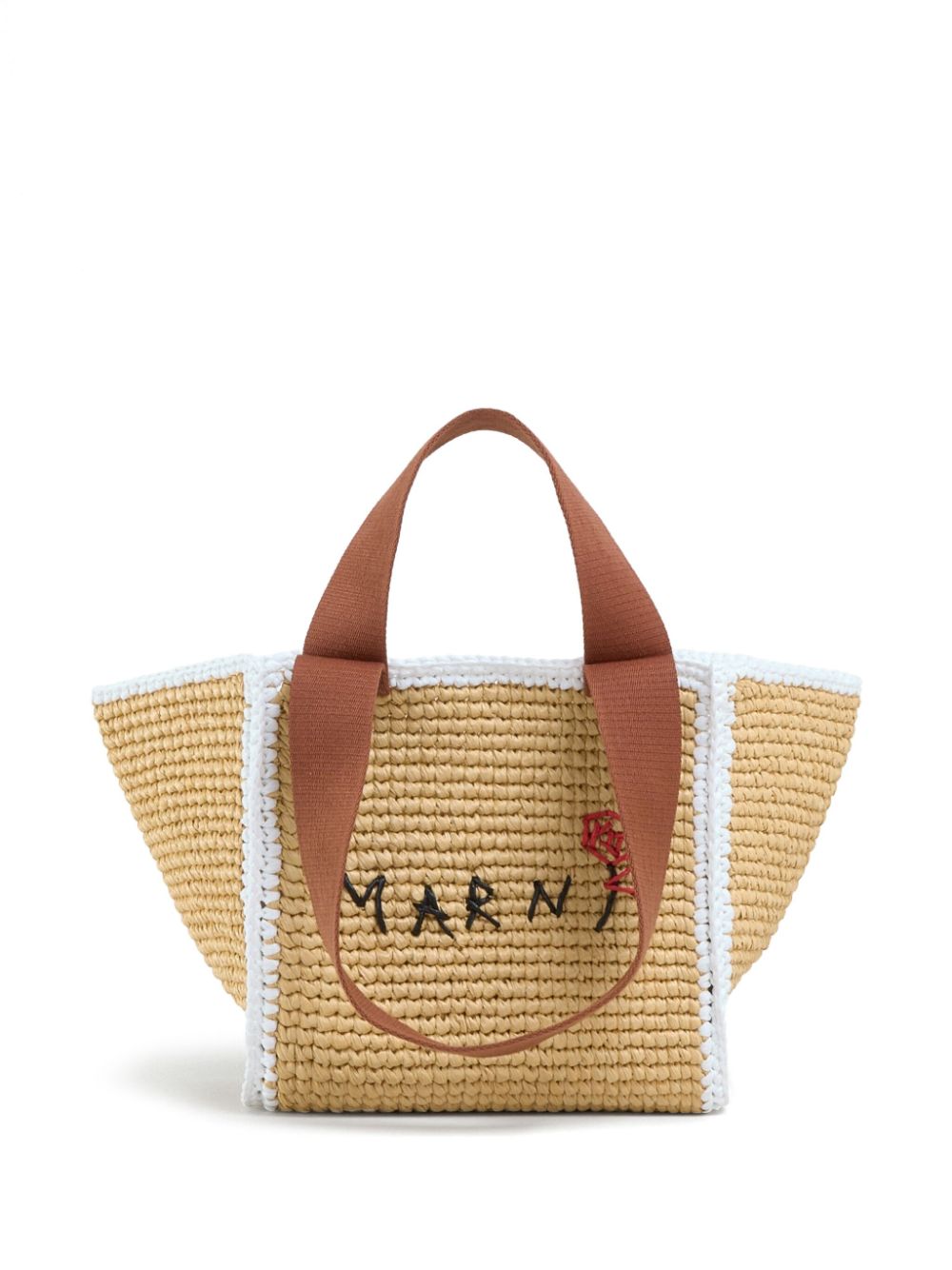 Marni logo-embroidered woven tote bag - Neutrals von Marni
