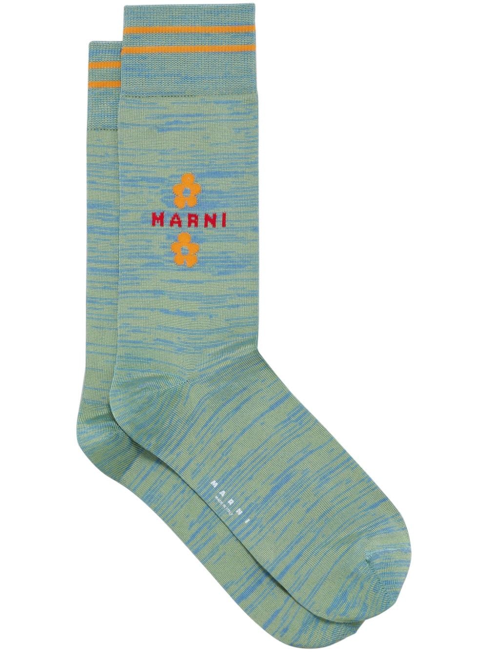 Marni logo-intarsia fine-knit socks - Blue von Marni