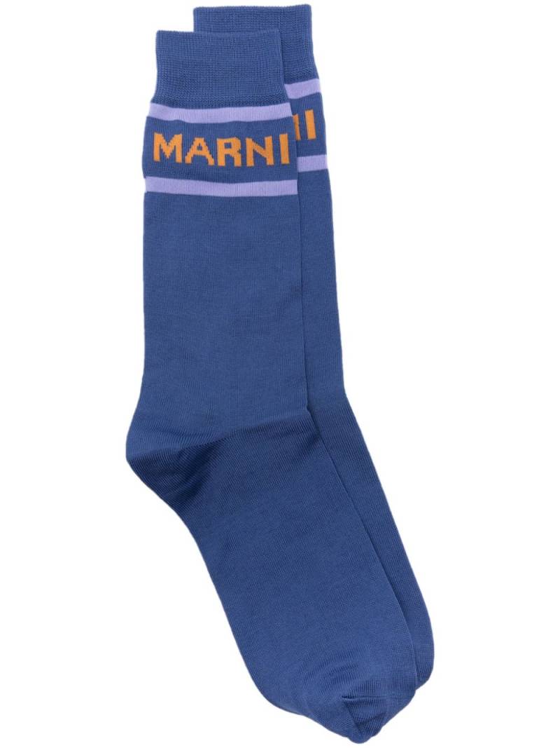 Marni logo-intarsia fine-ribbed socks - Blue von Marni