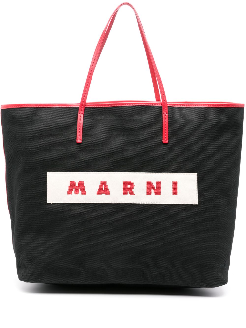 Marni logo-patch canvas tote bag - Black von Marni