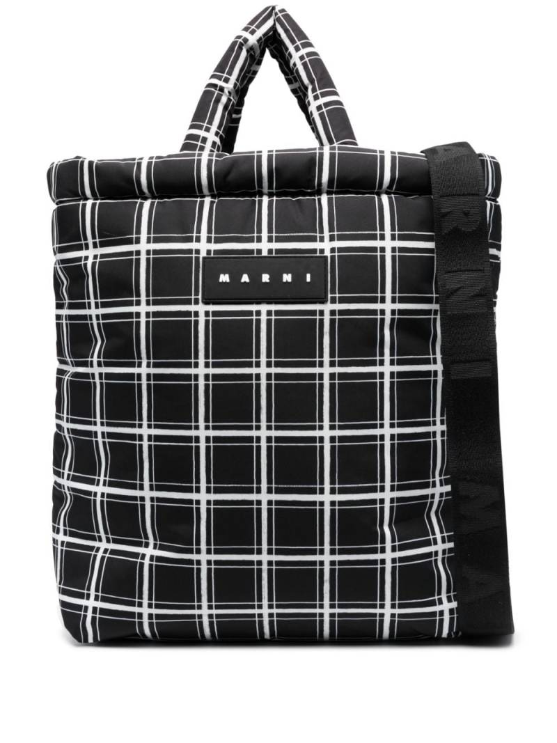 Marni logo-patch checkered tote bag - Black von Marni