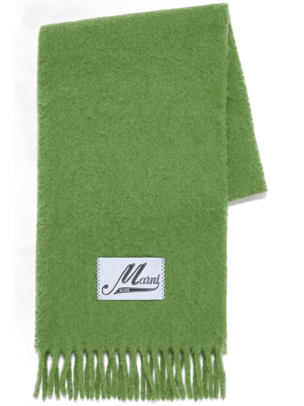 Marni logo-patch fringed scarf - Green von Marni