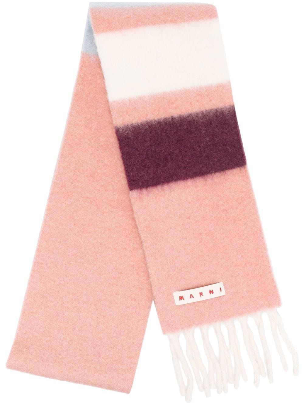 Marni logo-patch fringed scarf - Pink von Marni