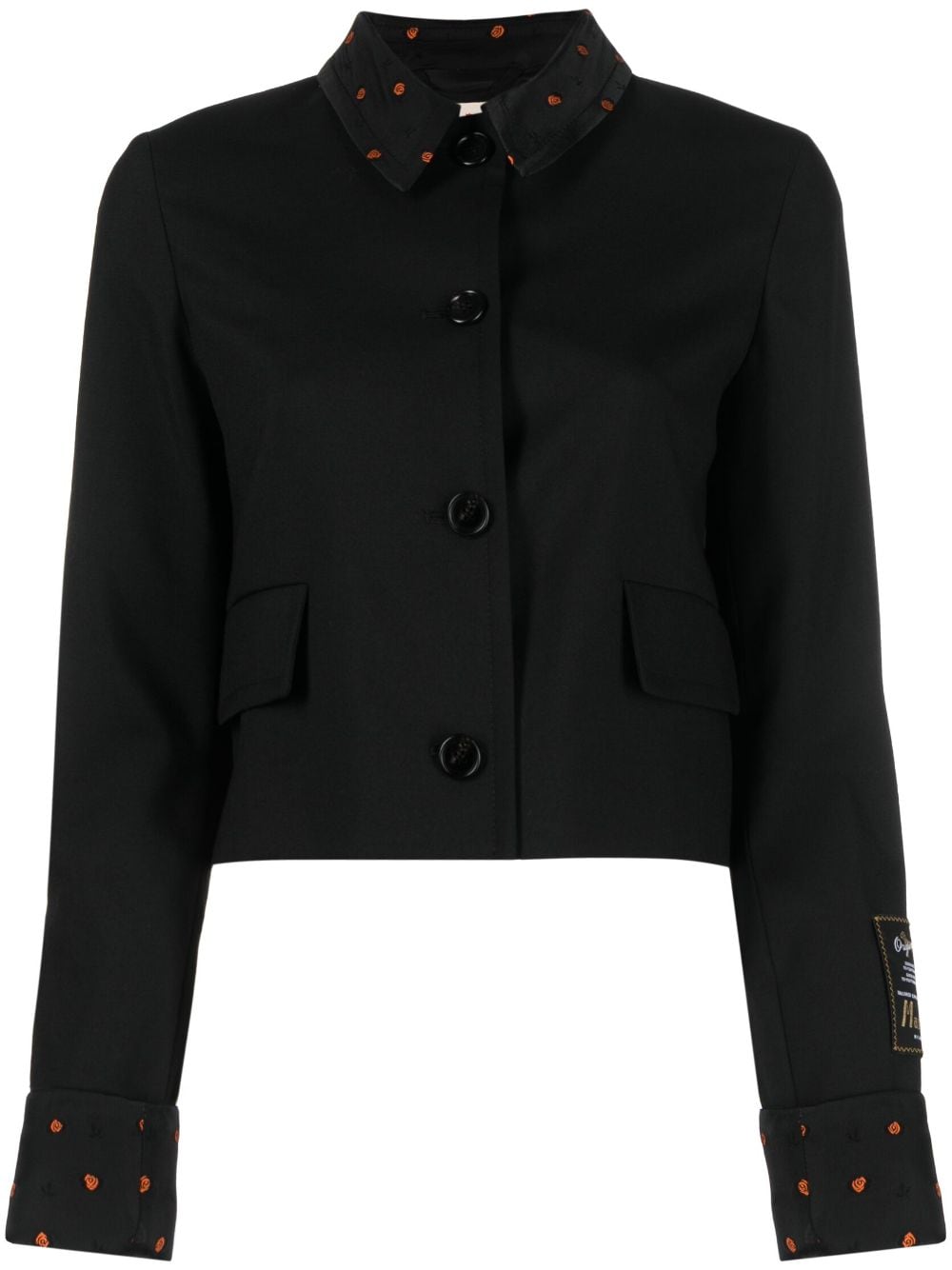 Marni logo-patch virgin wool cropped jacket - Black von Marni