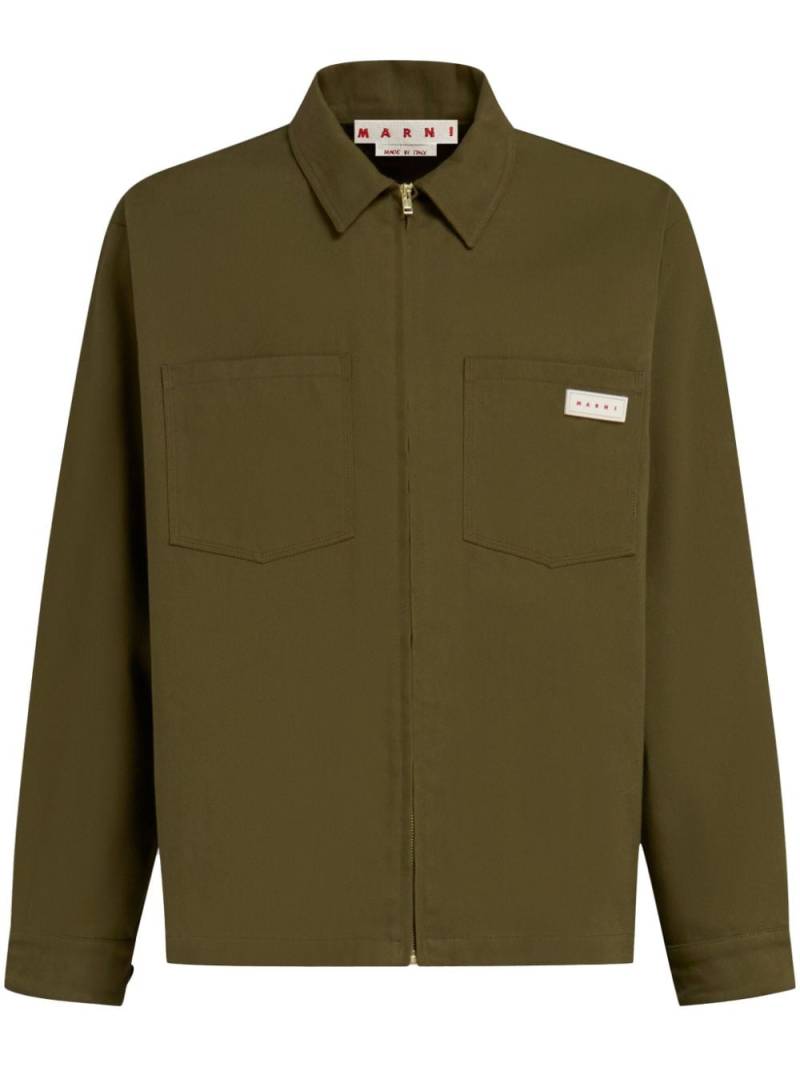 Marni logo-patch zip-up shirt - Green von Marni