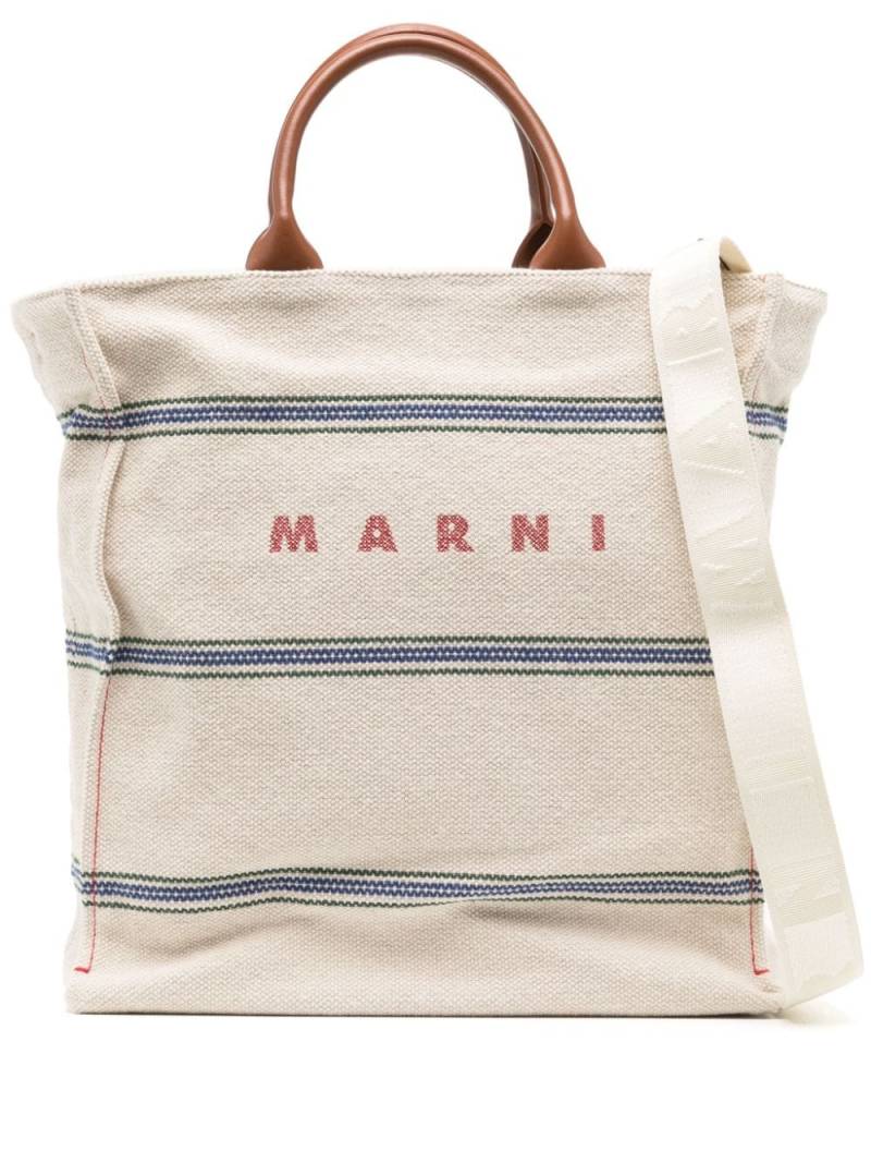 Marni logo-print canvas tote bag - Neutrals von Marni