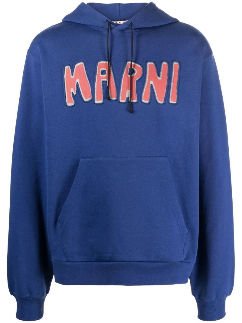 Marni logo-print cotton hoodie - Blue von Marni