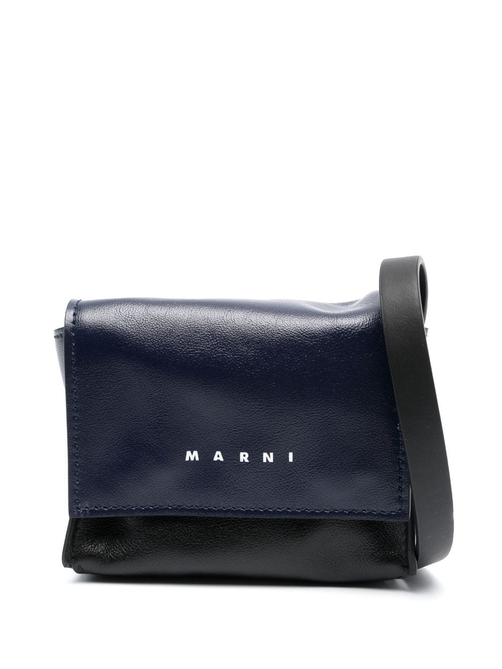 Marni logo-print leather crossbody bag - Black von Marni