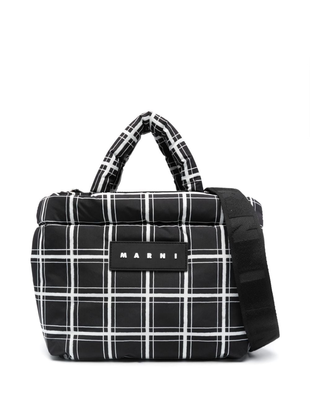 Marni mini plaid-check padded tote bag - Black von Marni