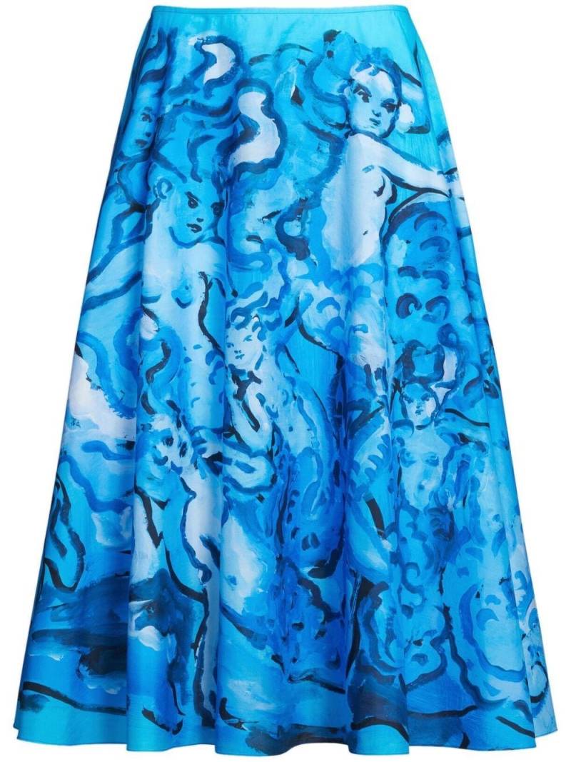 Marni painterly-print A-line skirt - Blue von Marni