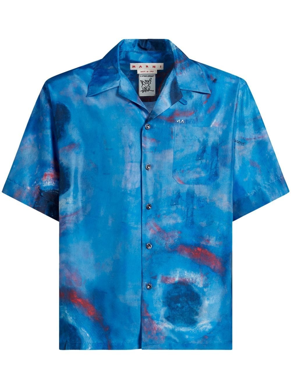 Marni painterly-print silk shirt - Blue von Marni