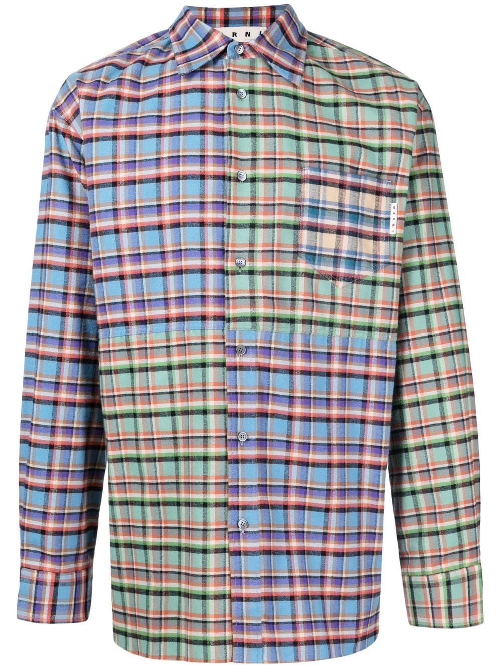 Marni patchwork check-print oversized shirt - Blue von Marni