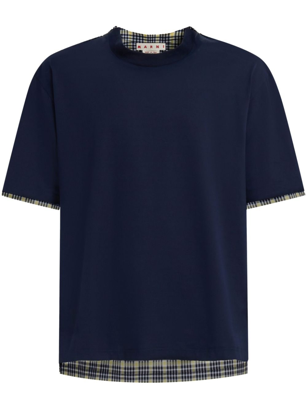 Marni plaid-check panel cotton T-shirt - Blue von Marni