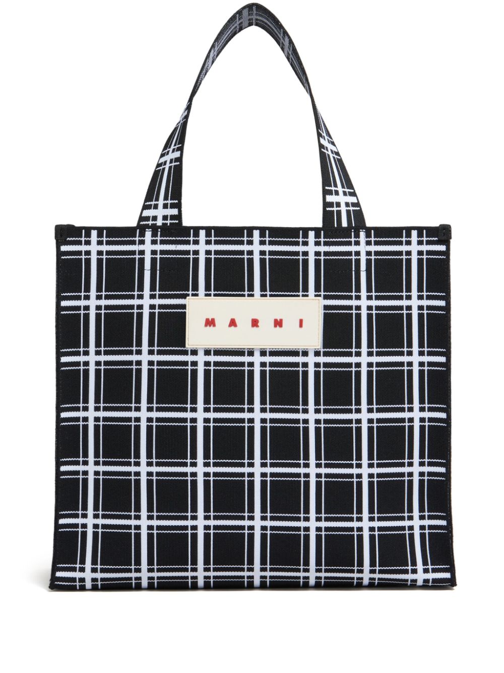 Marni logo-appliqué checked tote bag - Black von Marni