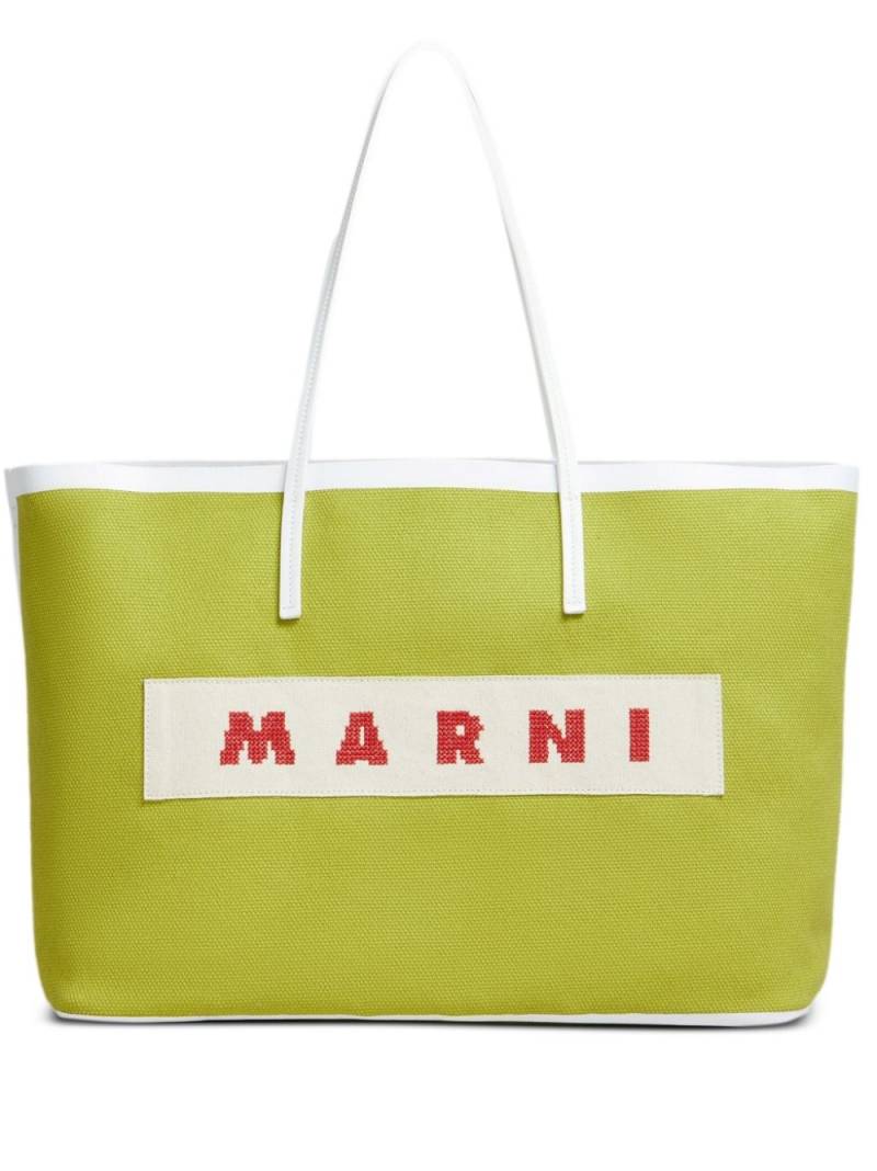 Marni small Janus logo-embroidered tote bag - Green von Marni