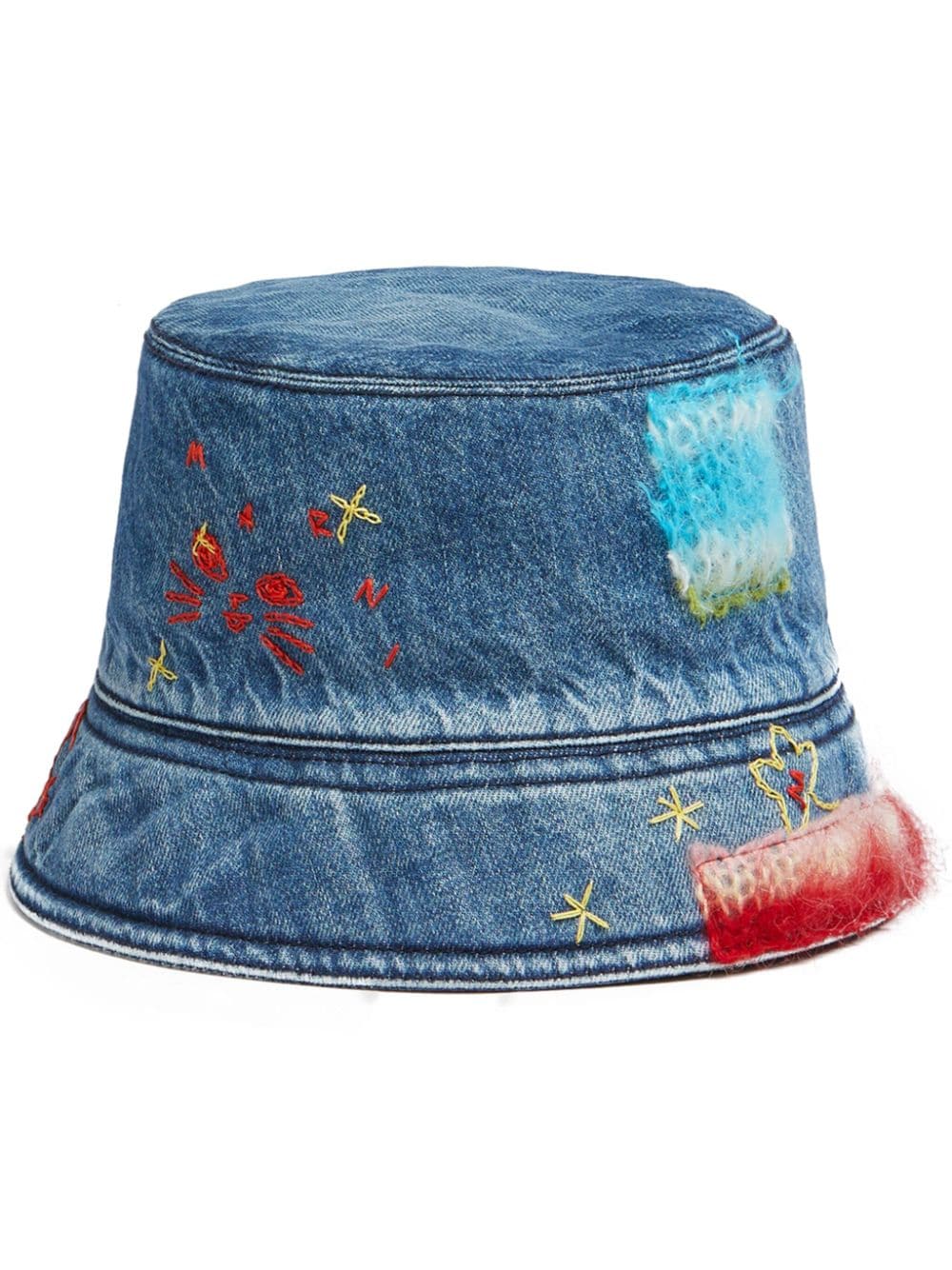 Marni star-embroidered denim bucket hat - Blue von Marni
