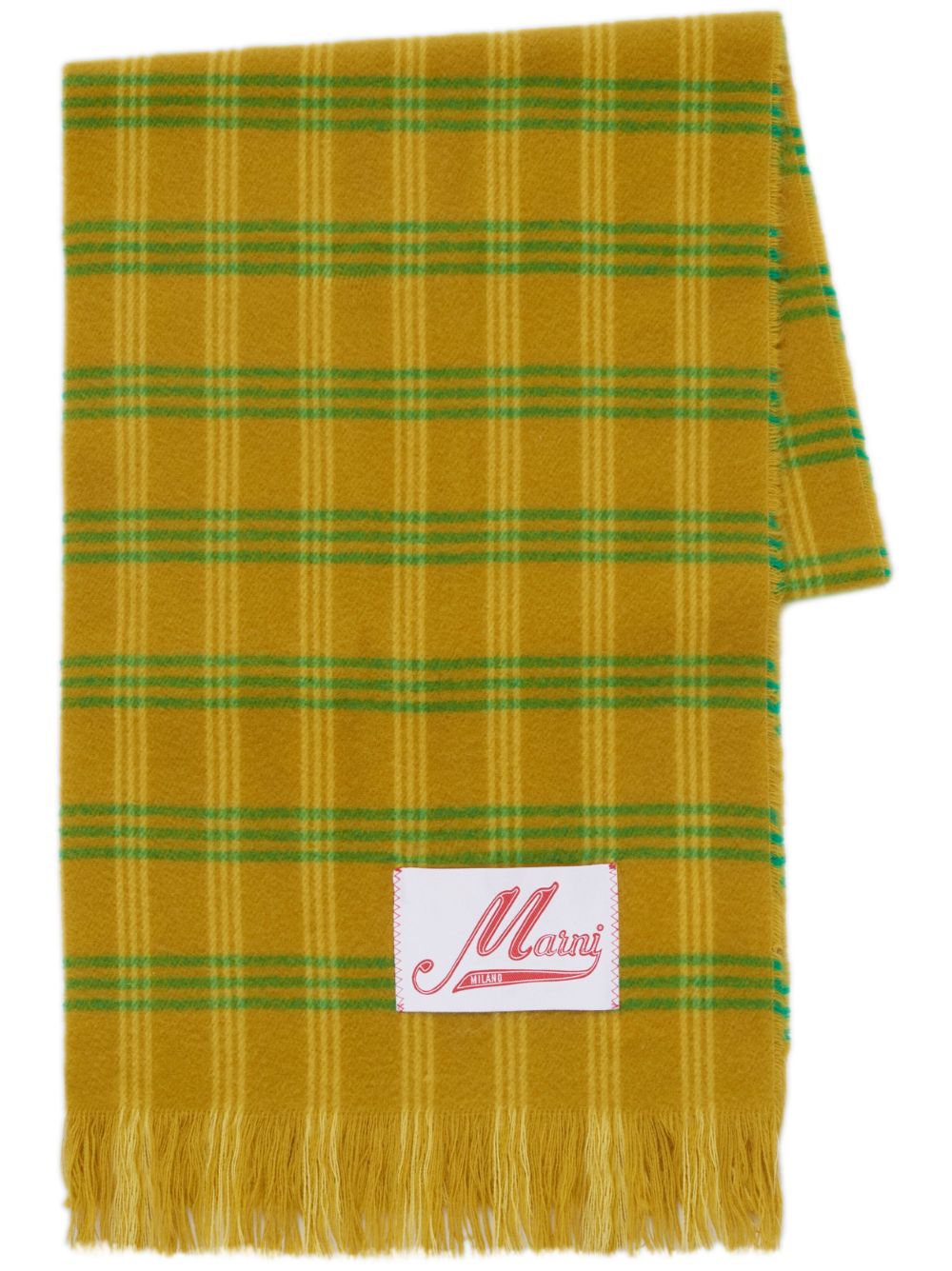 Marni logo-appliqué checked scarf - Yellow von Marni