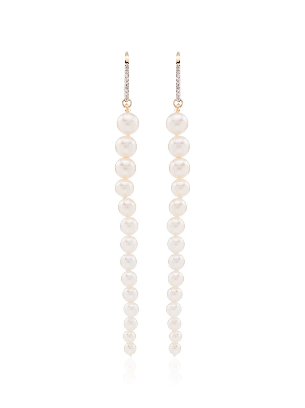 Mateo 14Kt gold pearl and diamond drop earrings - White von Mateo