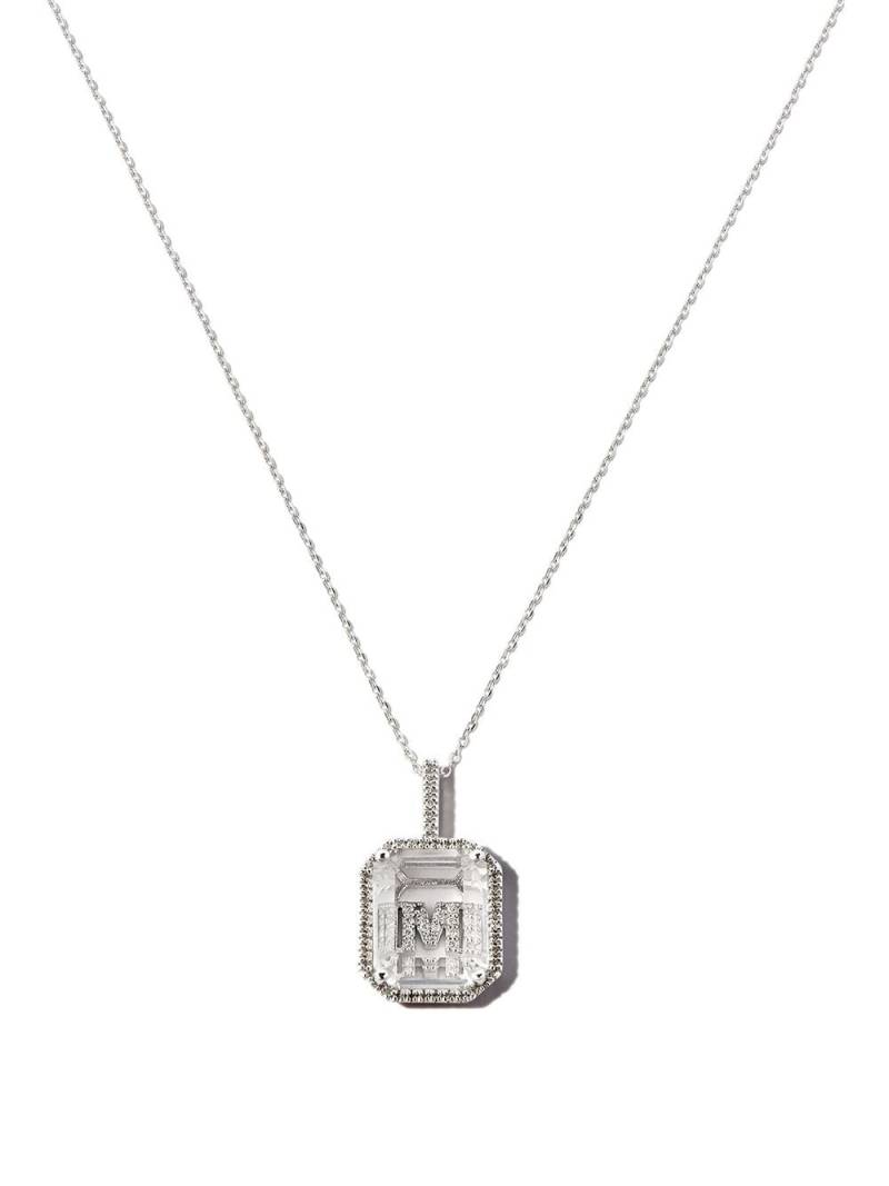 Mateo 14kt white gold M Initial diamond frame pendant necklace - Silver von Mateo