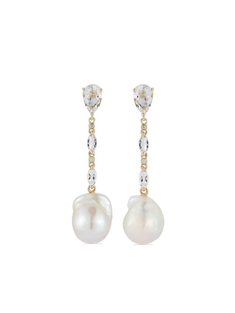 Mateo 14kt yellow-gold diamond and pearl drop earrings - White von Mateo
