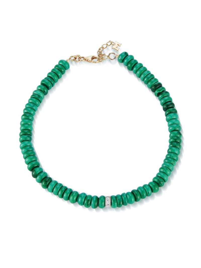 Mateo 14kt yellow gold malachite roundel and diamond station bracelet von Mateo