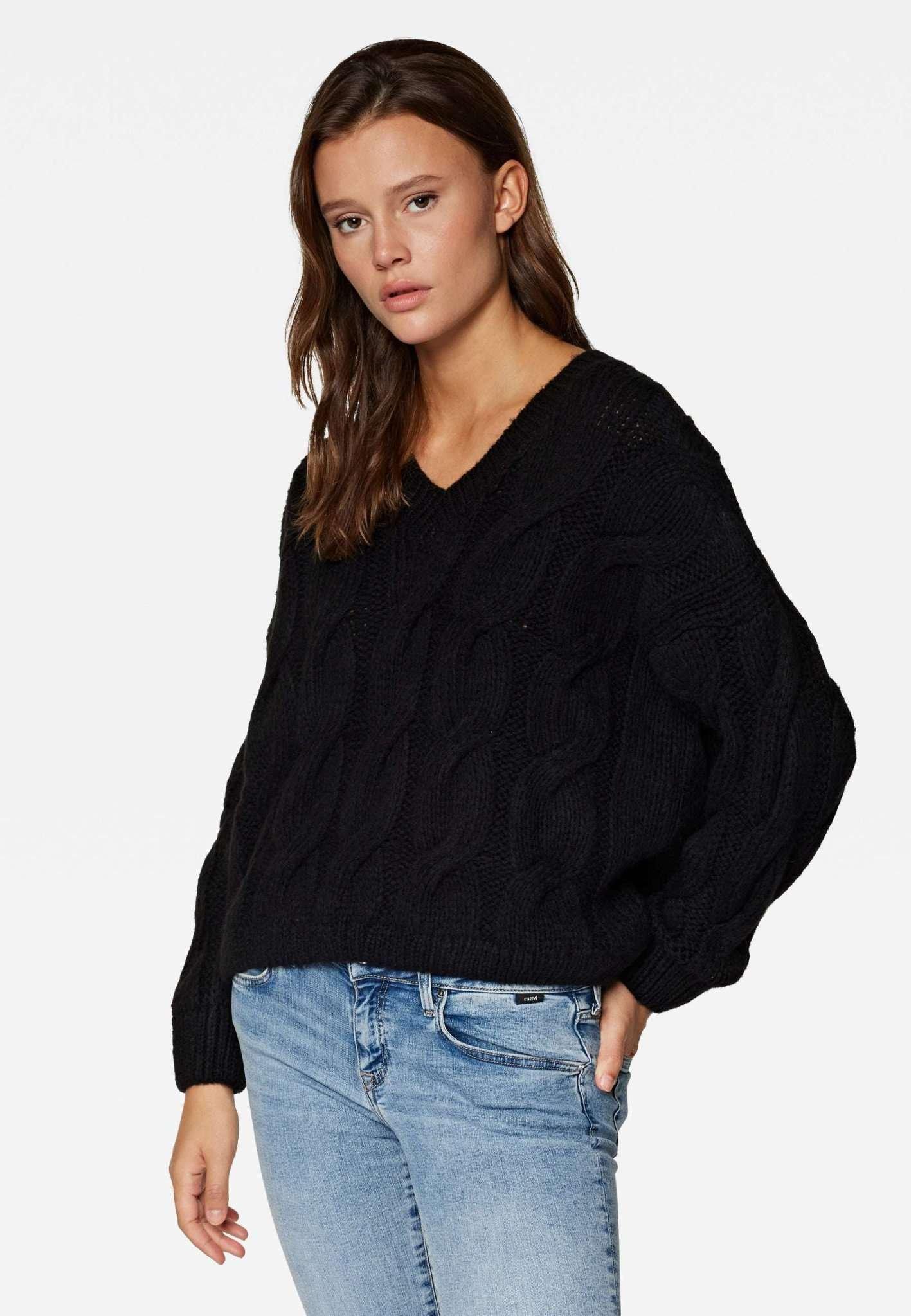 Pullover V Neck Sweater Damen Schwarz M von Mavi