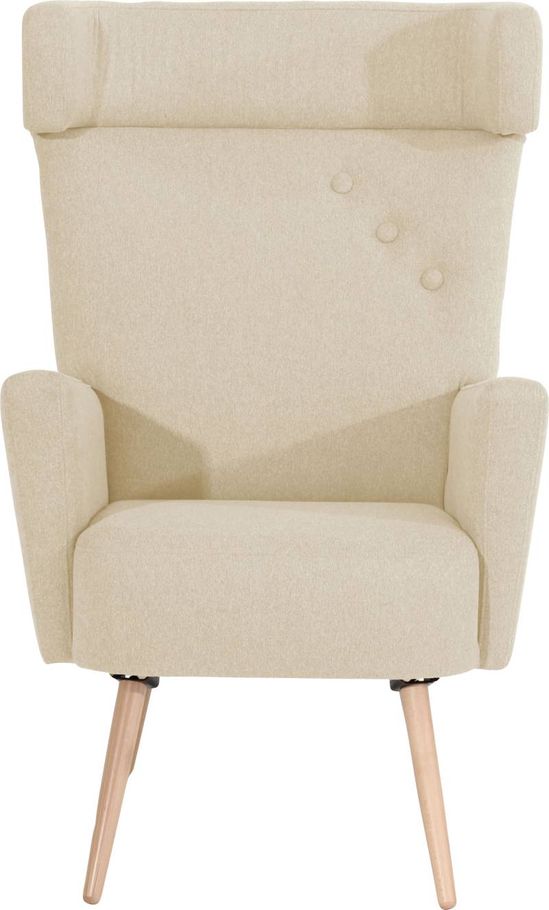 Max Winzer® Ohrensessel »Holma, Hochlehnsessel, Designsessel mit extravaganter Rückenlehne«, Retro und modern, bequem und komfortabel, Füsse in Buche natur von Max Winzer®