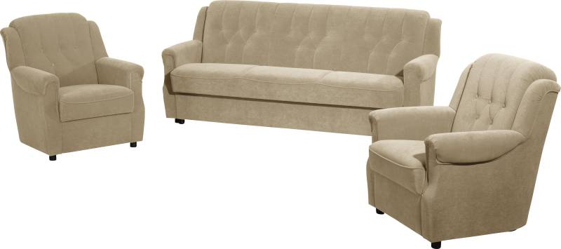 Max Winzer® Polstergarnitur »Freiburg, Set: 3-Sitzer Kippsofa, 2-Sitzer, Sessel, hohe Rückenlehne«, (Set, 3 tlg.), bequeme Federkernunterfederung, zeitloses Design mit Zierknöpfen von Max Winzer®