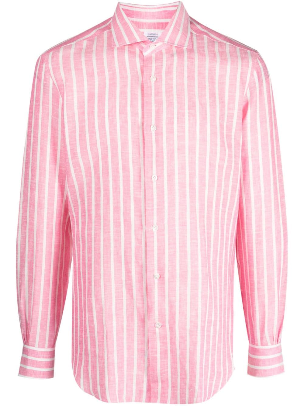 Mazzarelli striped long-sleeve linen shirt - Pink von Mazzarelli