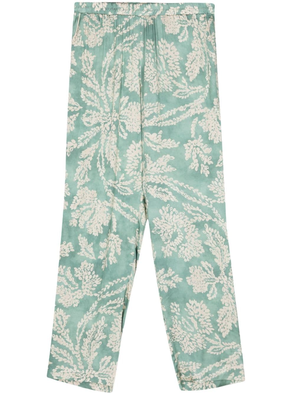 Merci leaf-print satin trousers - Green von Merci