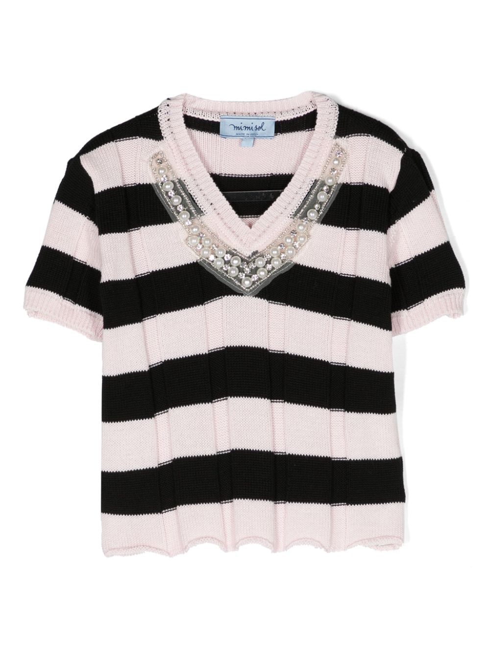 Mi Mi Sol embellished-neckline striped top - Black von Mi Mi Sol