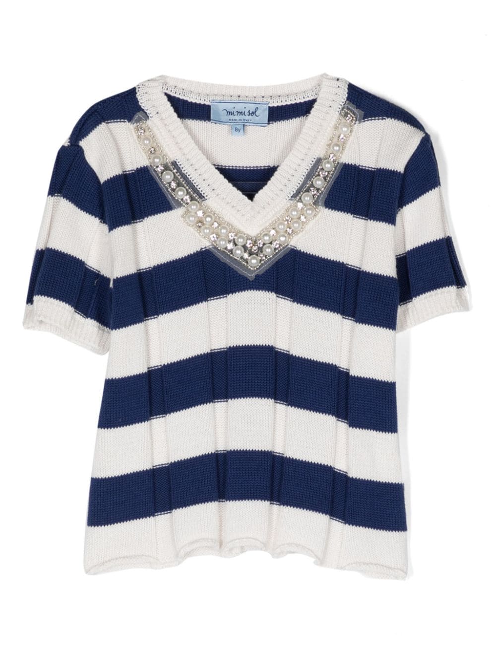 Mi Mi Sol pearl-embellished striped jumper - Blue von Mi Mi Sol