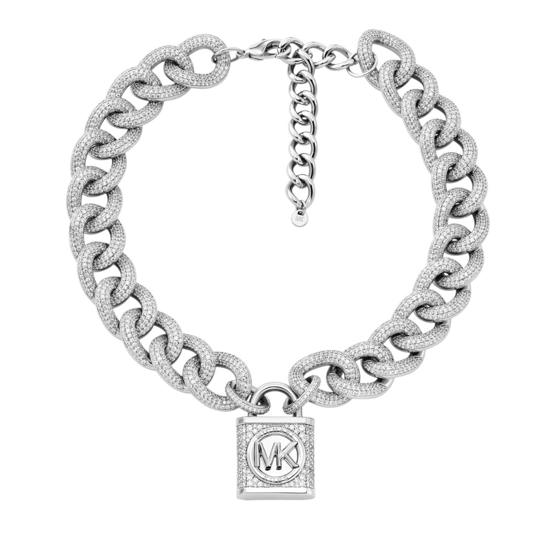 Michael Kors Armbanduhr - Platinum-Plated Brass Pavé Lock Statement Necklace - Gr. unisize - in Silber - für Damen von Michael Kors