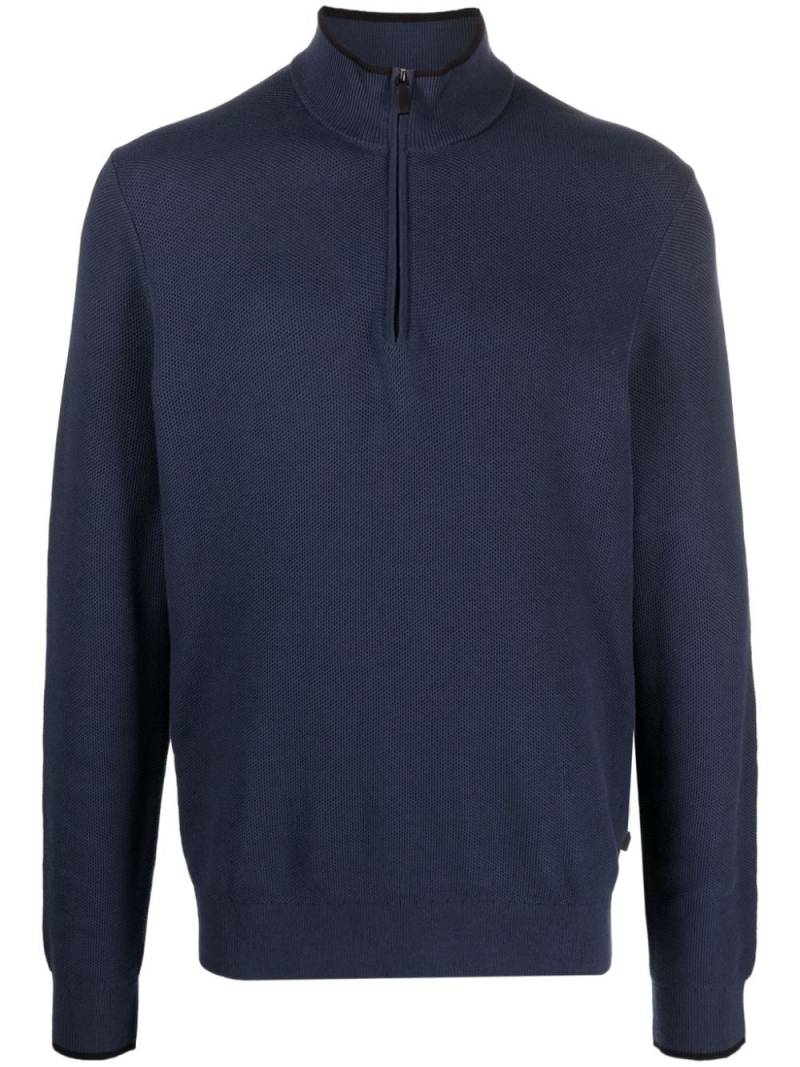 Michael Kors half-zip textured cotton jumper - Blue von Michael Kors