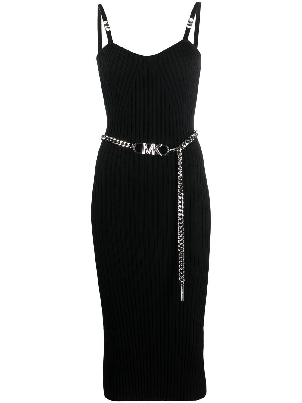 Michael Kors logo-belt ribbed dress - Black von Michael Kors