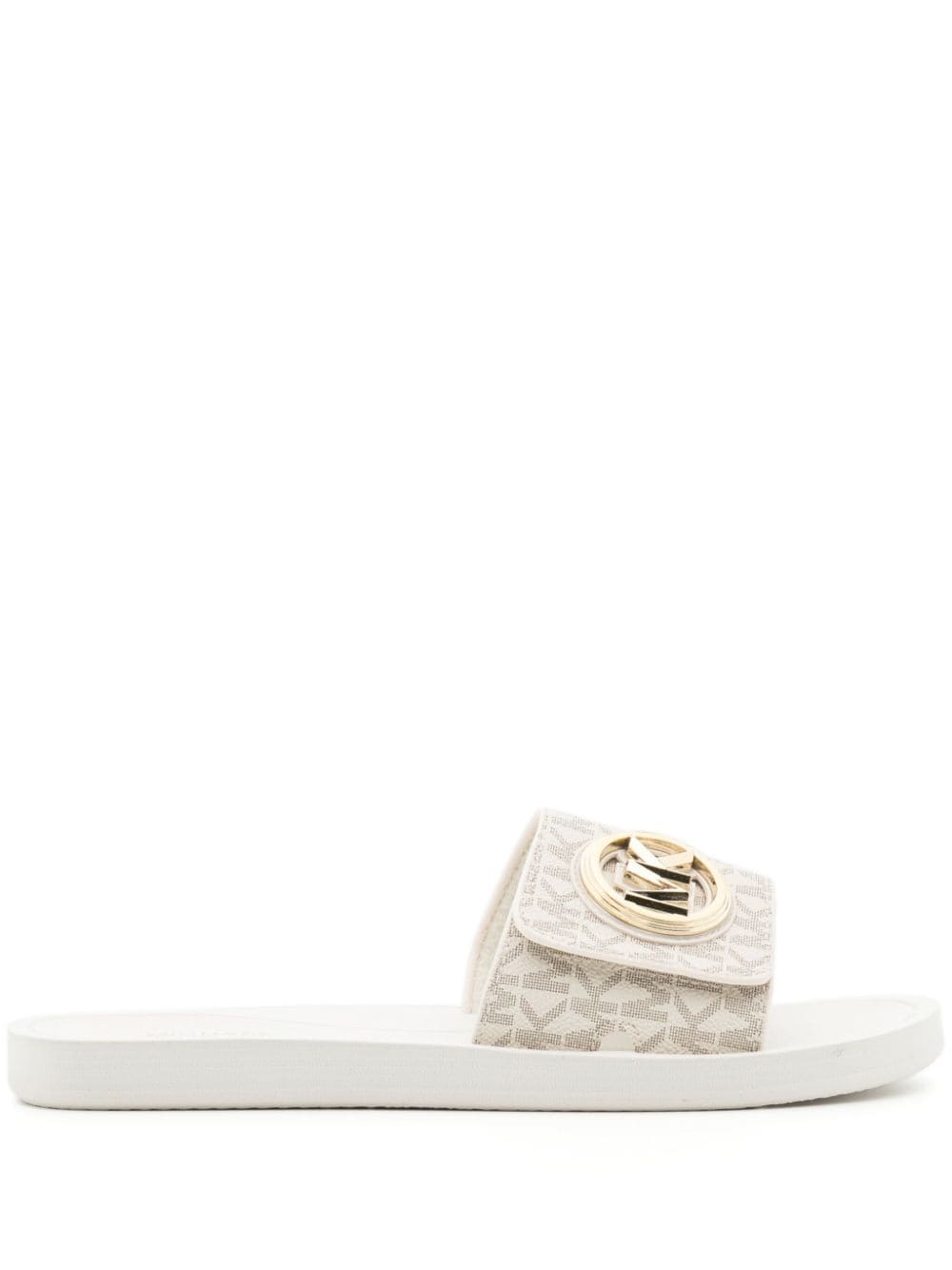 Michael Kors logo-plaque canvas slides - White von Michael Kors