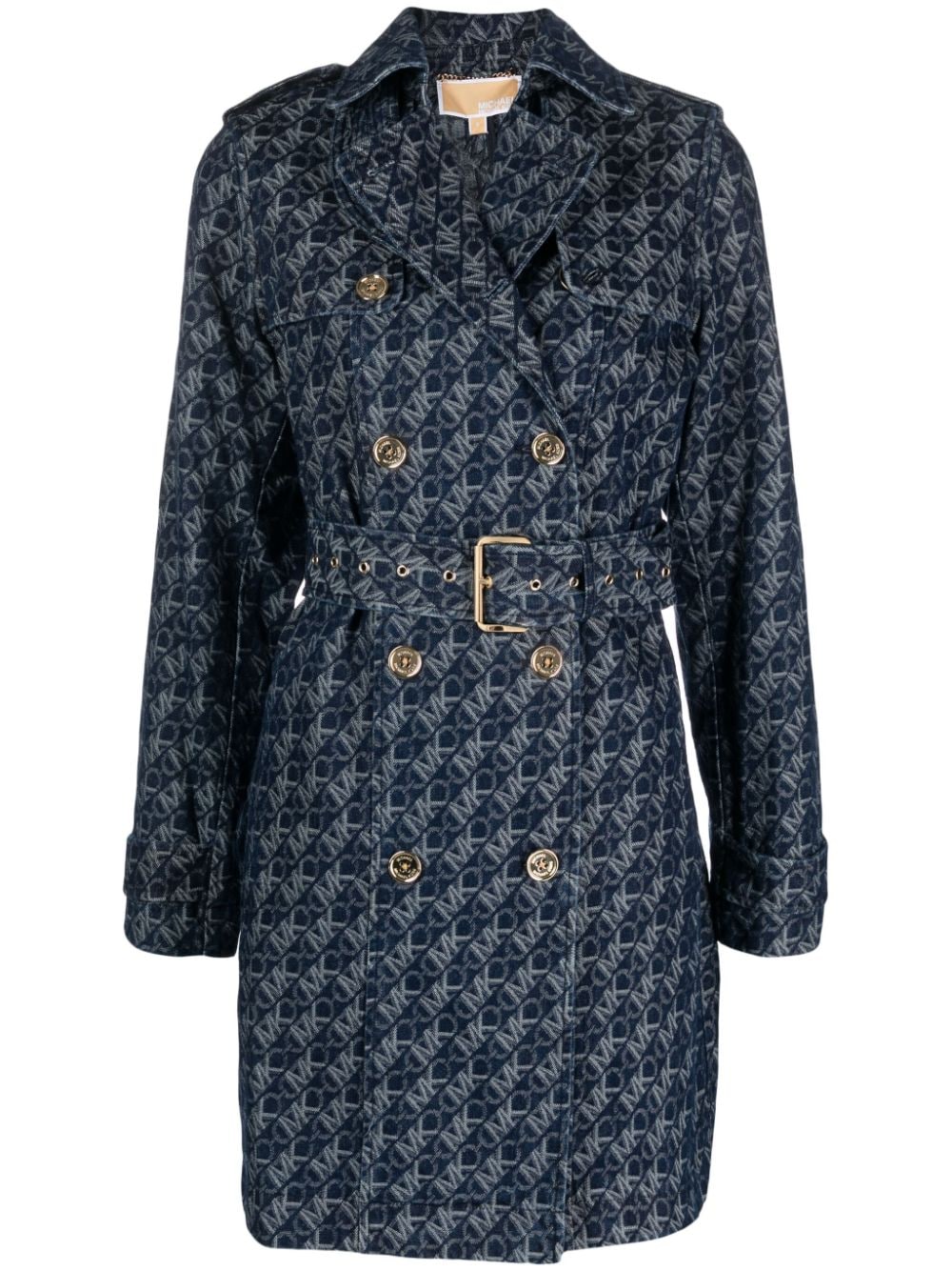 Michael Michael Kors logo-jacquard denim trench coat - Blue von Michael Michael Kors