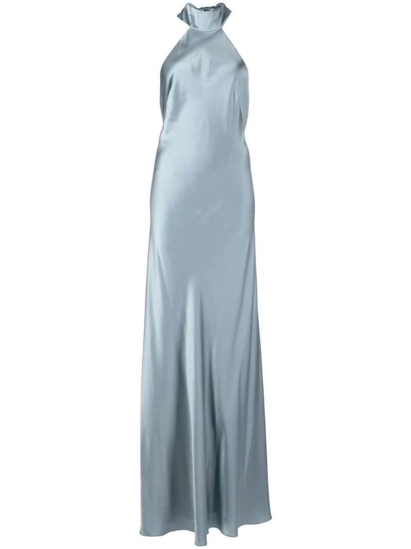 Michelle Mason backless halter-neck tie gown - Blue von Michelle Mason