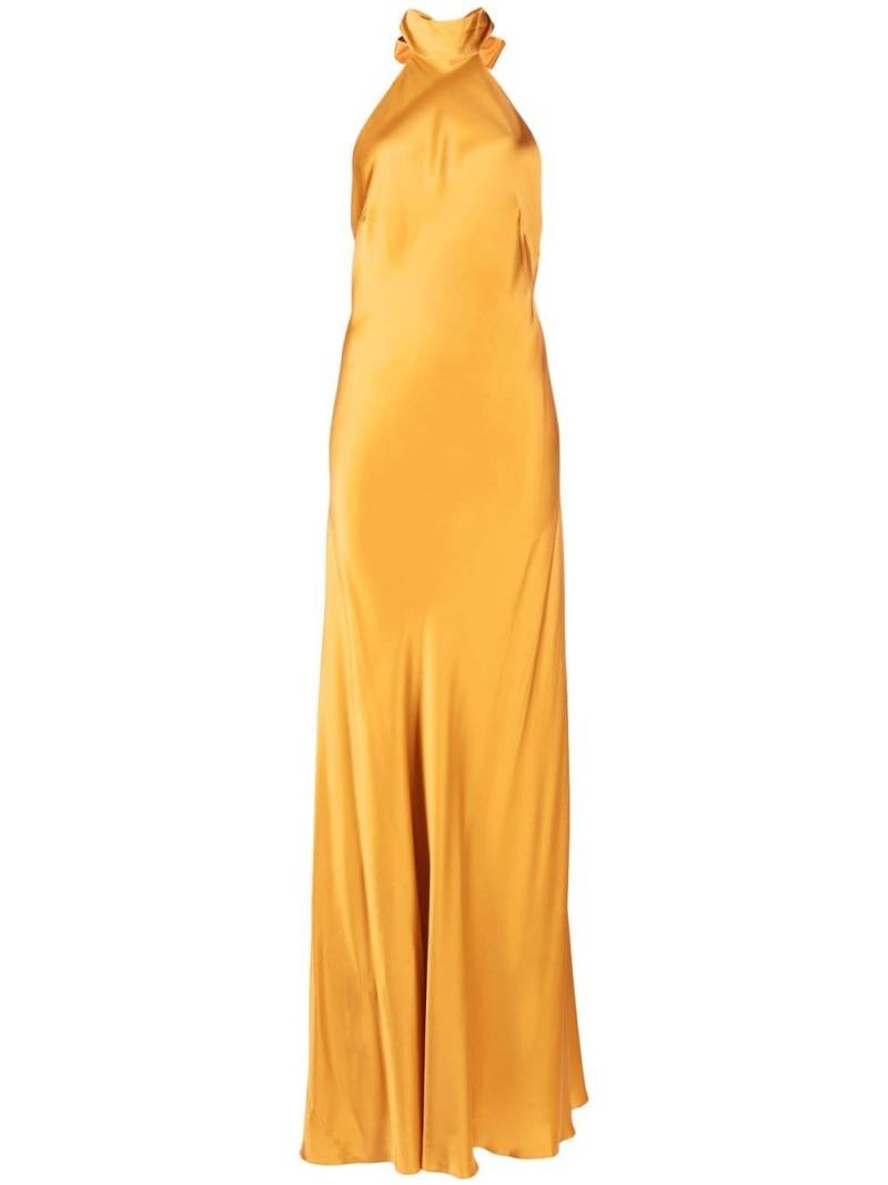 Michelle Mason backless halter-neck tie gown - Gold von Michelle Mason