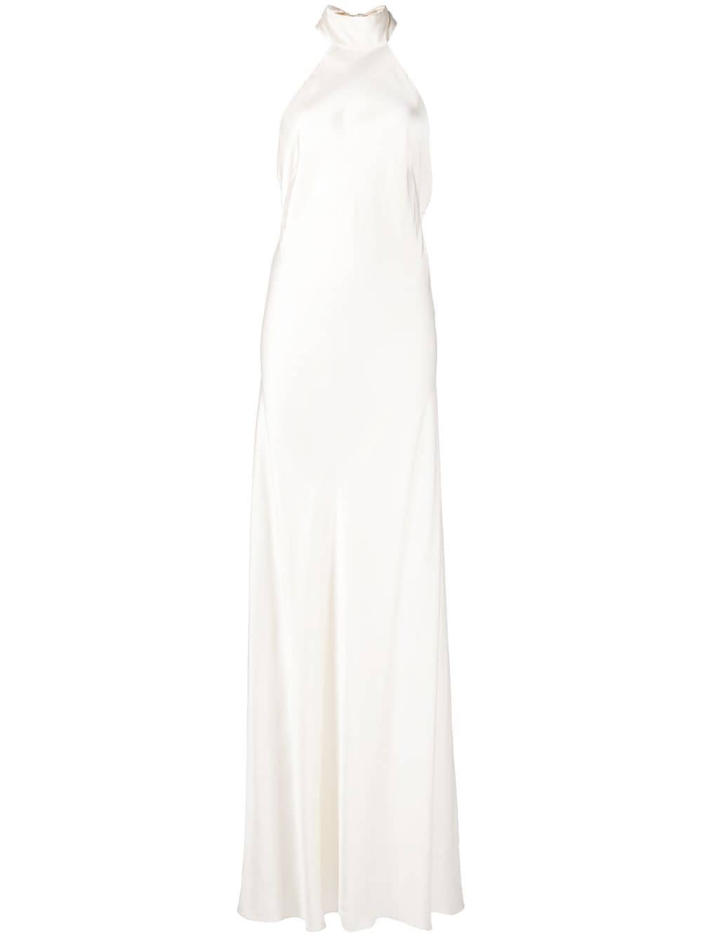 Michelle Mason backless halter-neck tie gown - White von Michelle Mason