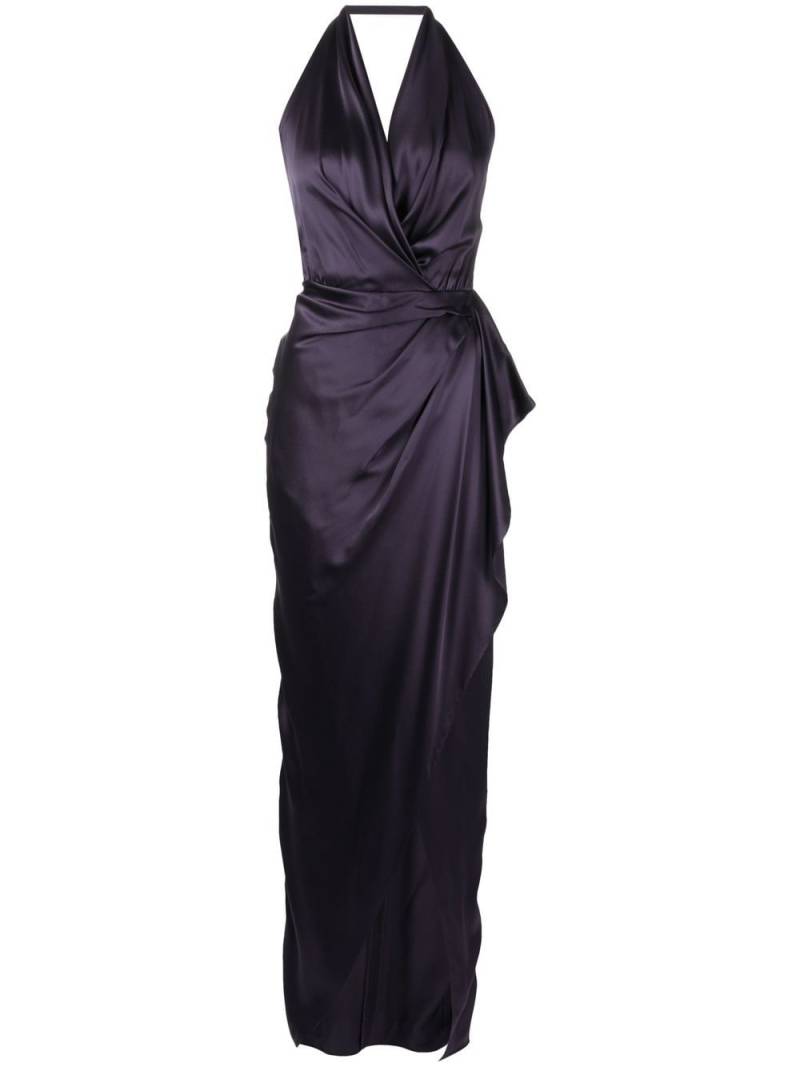Michelle Mason satin backless halter-neck gown - Purple von Michelle Mason